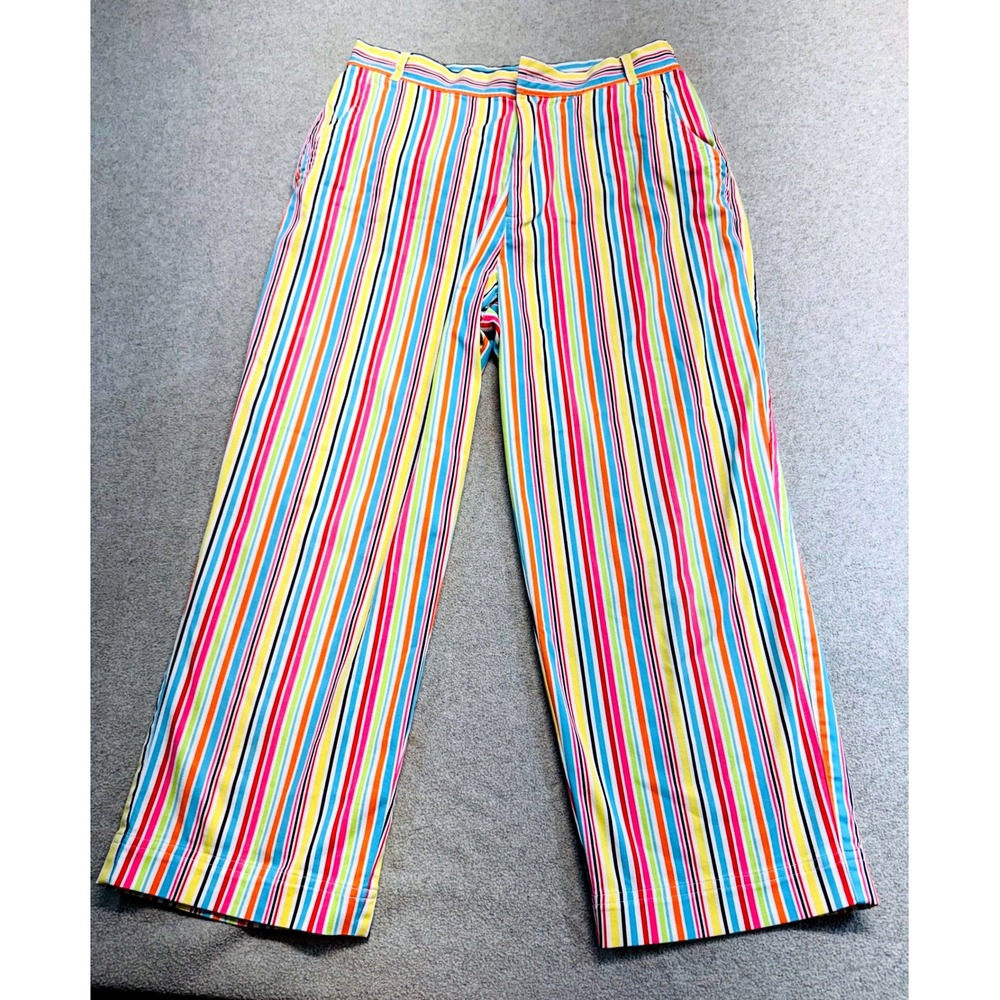 David Brooks Striped Crop Pants Women 10 Colorful Preppy Coastal Resort Wide Leg